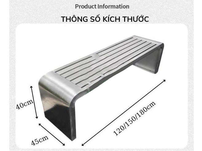 Ghế công viên inox không tựa 180cm