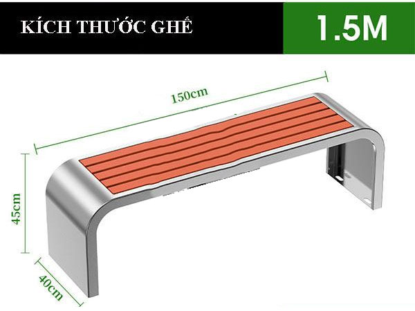 Ghế công viên inox không tựa gỗ nhựa 150cm