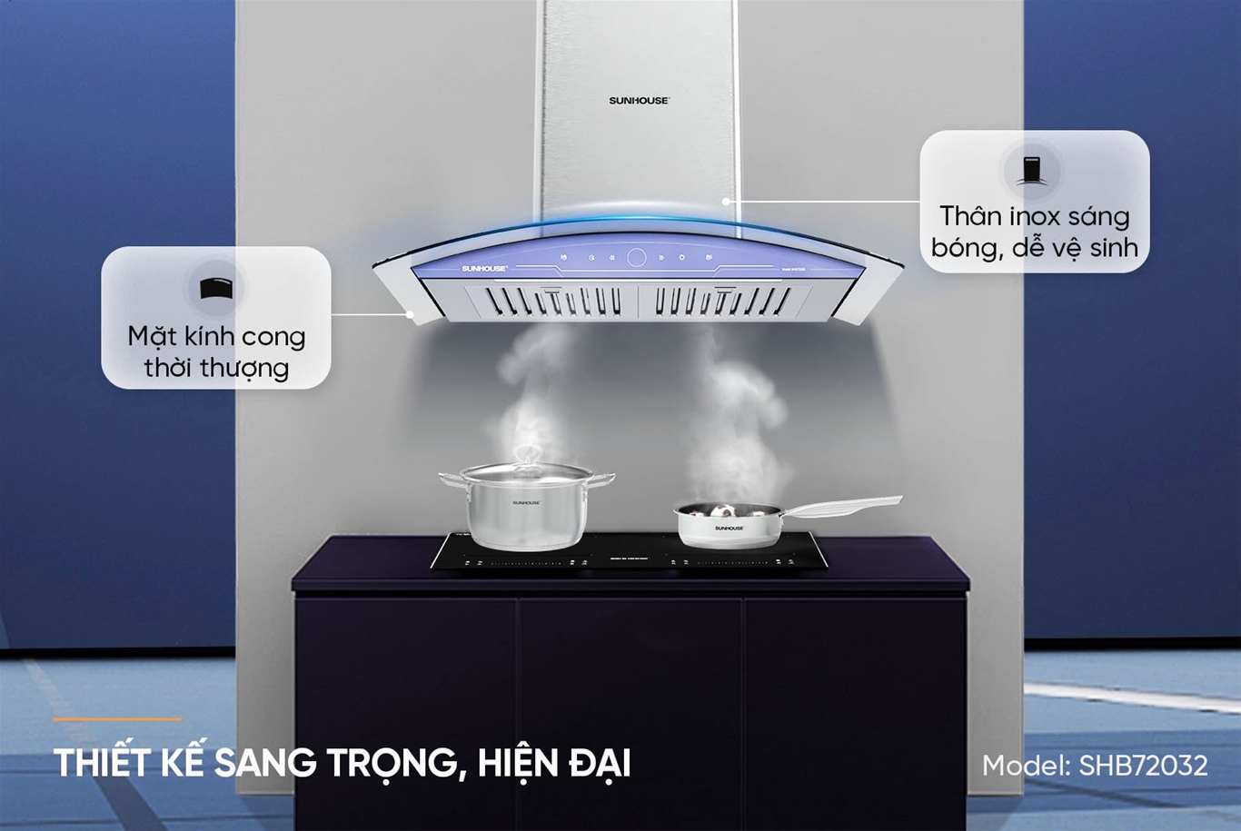 Máy hút mùi kính cong Sunhouse SHB72032
