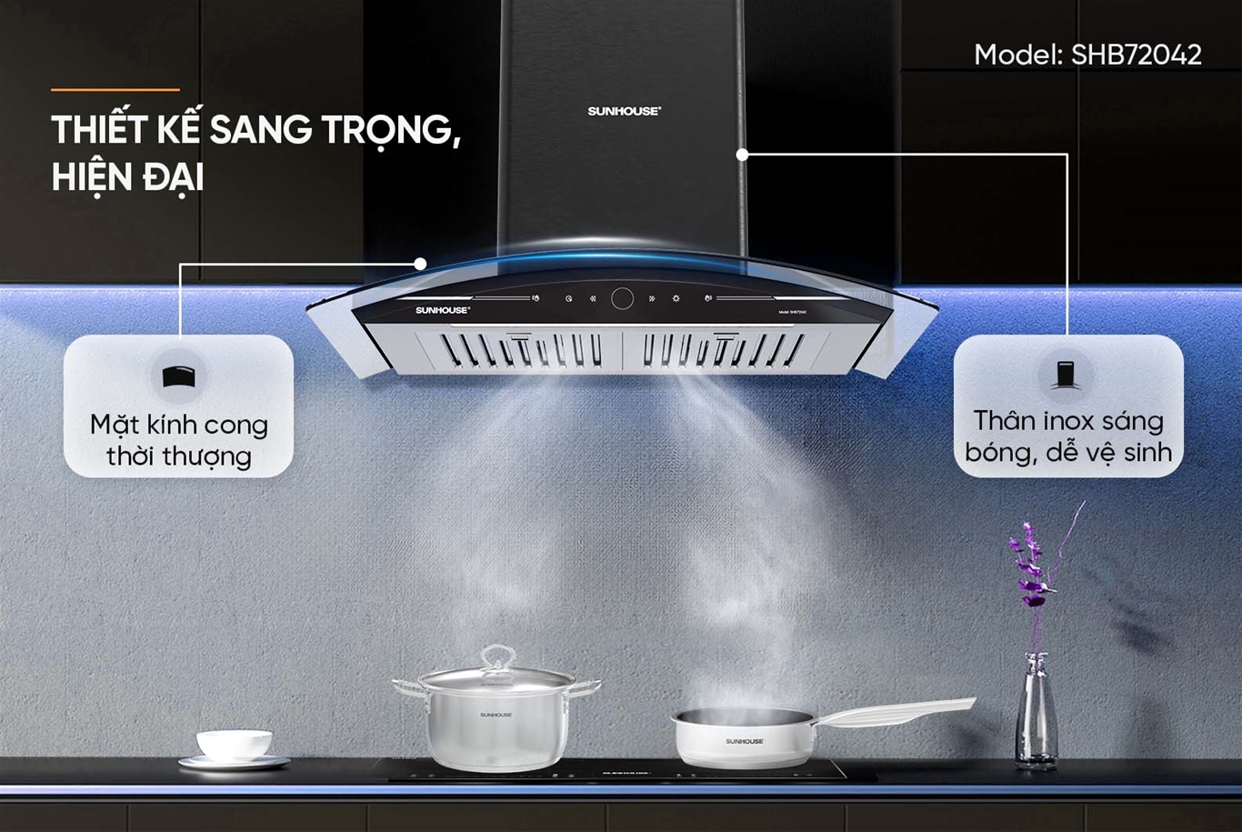 Máy hút mùi kính cong Sunhouse SHB72042