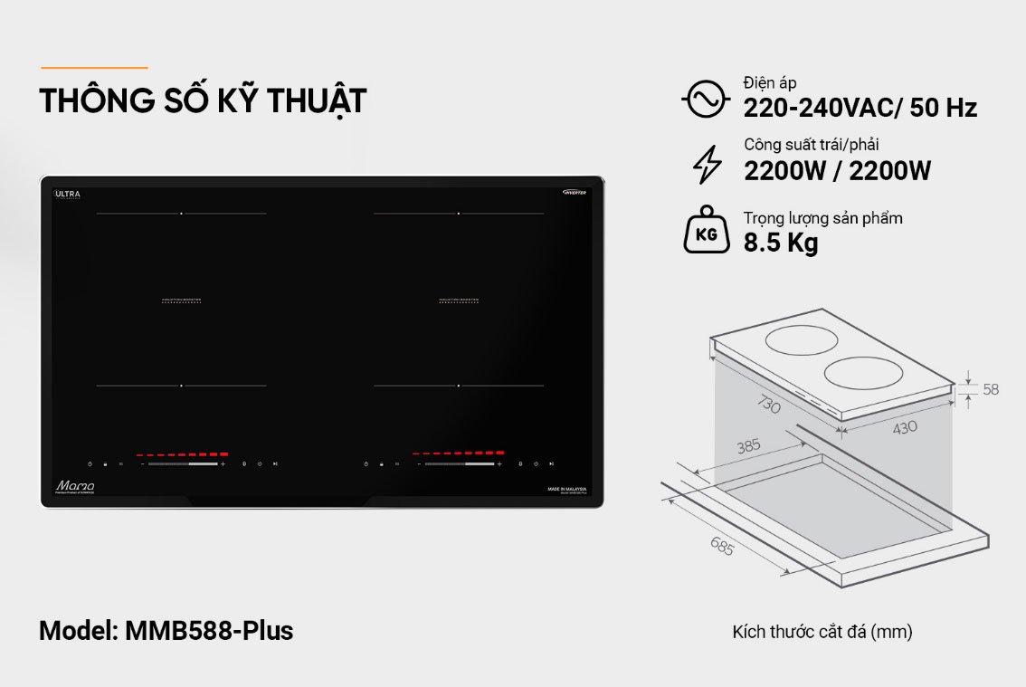 Bếp đôi điện từ Sunhouse Mama MMB588-Plus