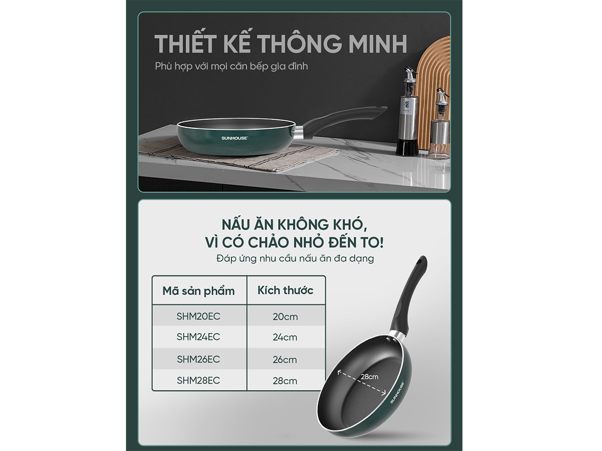 Chảo chống dính đáy từ Sunhouse Eco SHM26EC