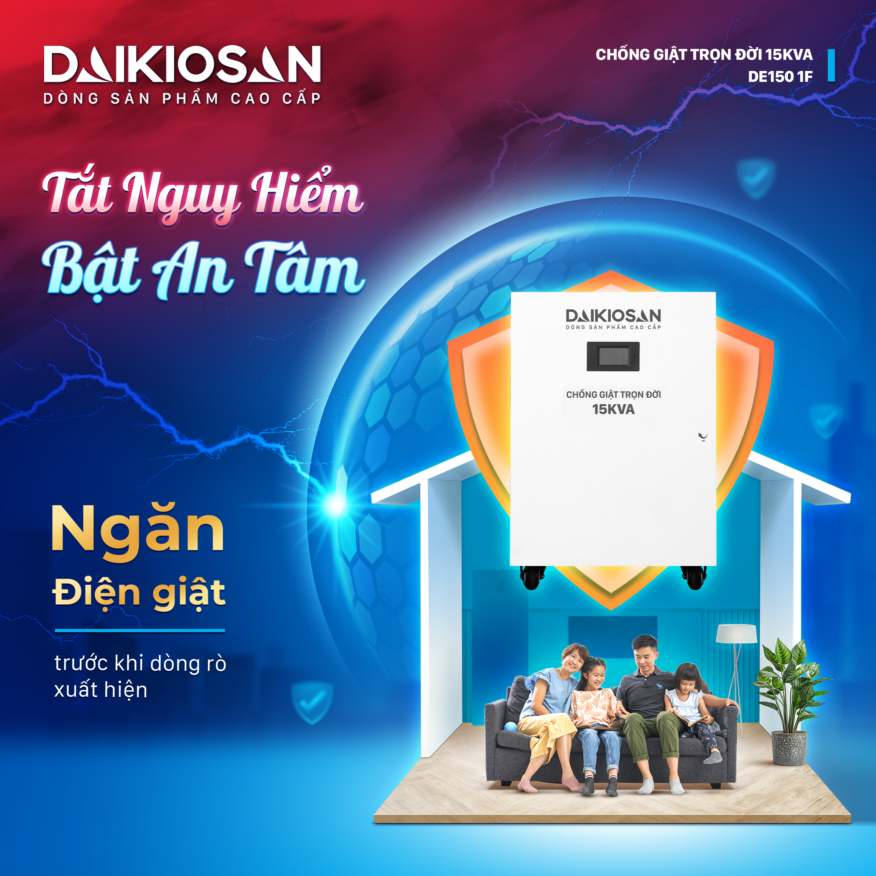 Daikiosan DE150 1F sẽ ngăn điện giật trước khi dòng rò xuất hiện Daikiosan DE150 1F