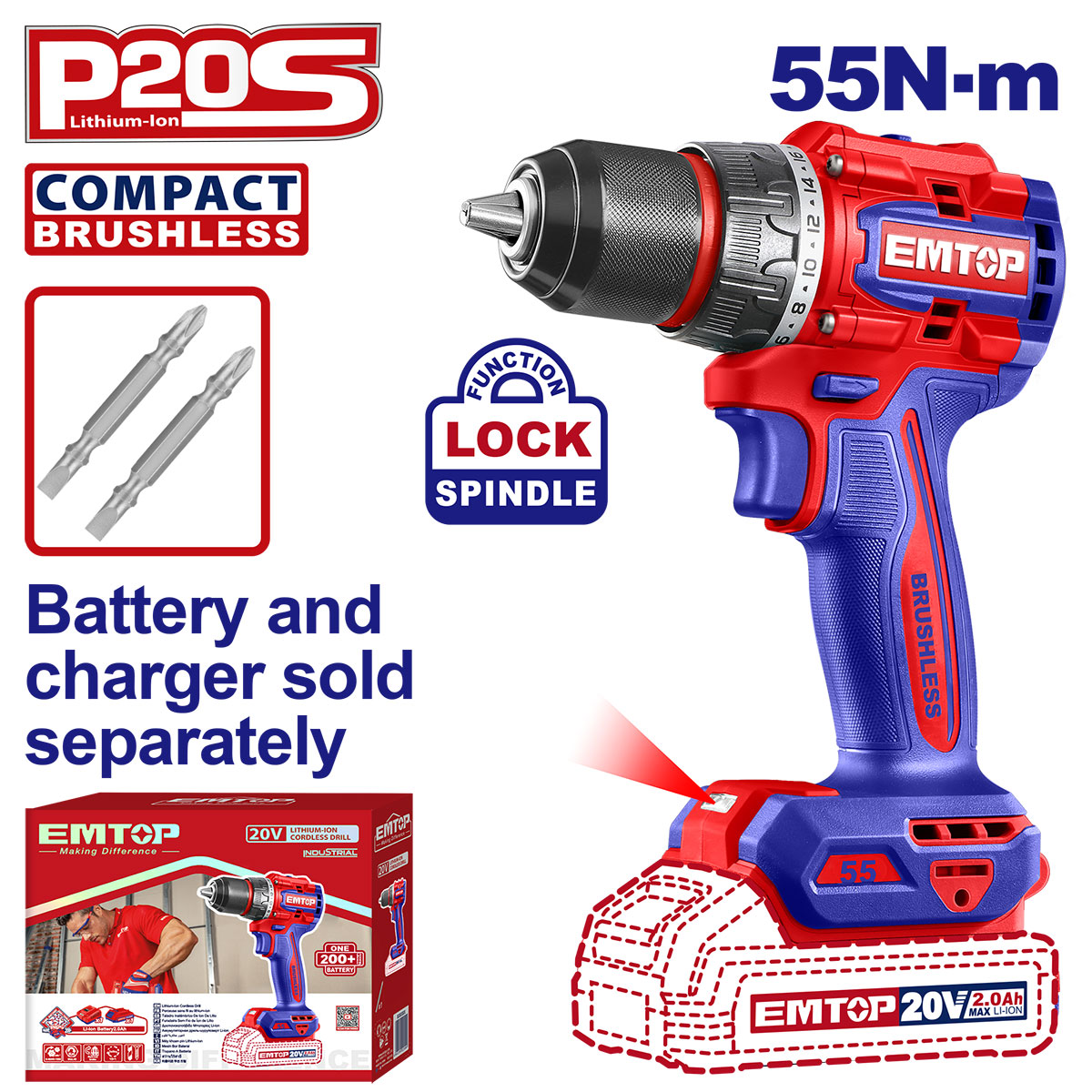 Thân máy khoan pin Emtop ECDL205581 