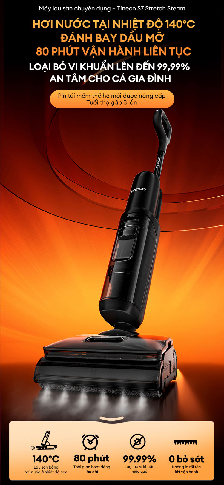 Máy hút bụi lau nhà cầm tay Tineco S7 Stretch Steam