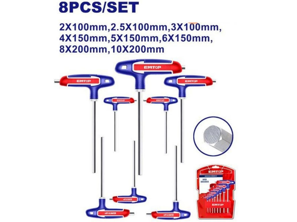 Bộ lục giác tay cầm chữ T 8 chiếc Emtop ETHW6061