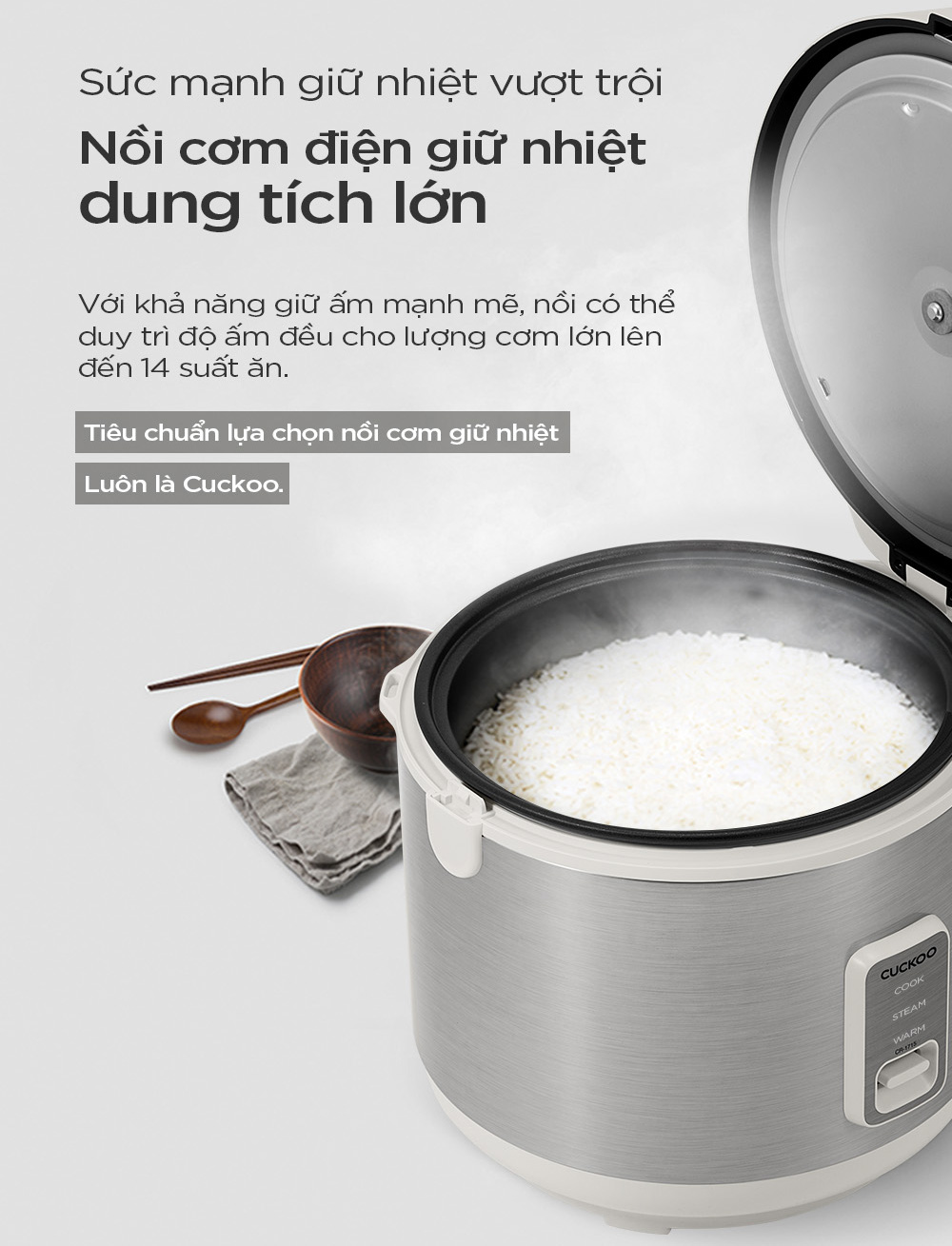 Dung tích lớn, đáp ứng nhu cầu nấu cơm cho cả gia đình Nồi cơm nắp gài Cuckoo CR-1415