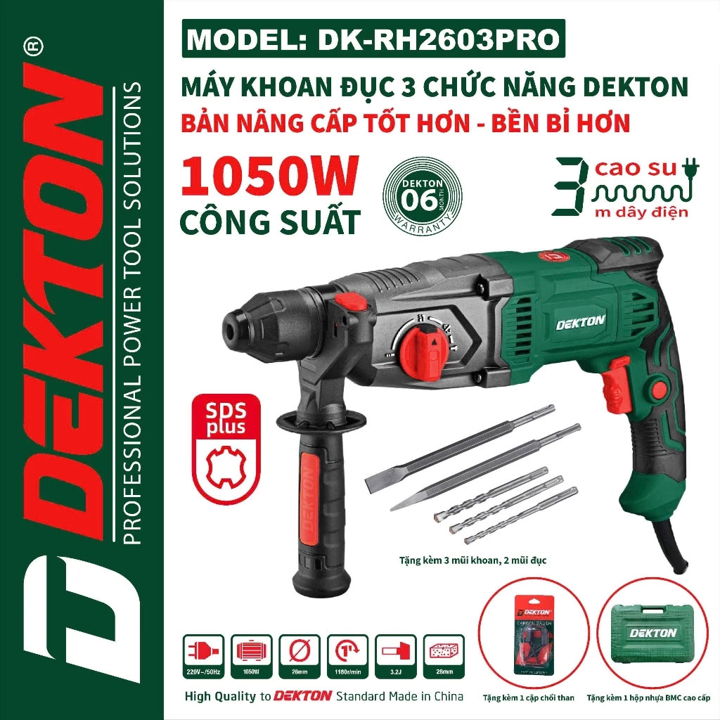 Máy khoan bê tông 3 chức năng Dekton DK-RH2603PRO