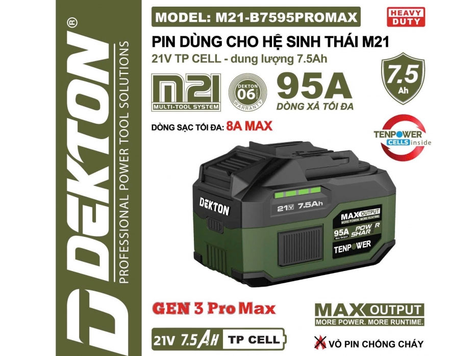 Pin 21V - 7.5Ah Dekton M21-B7595PROMAX