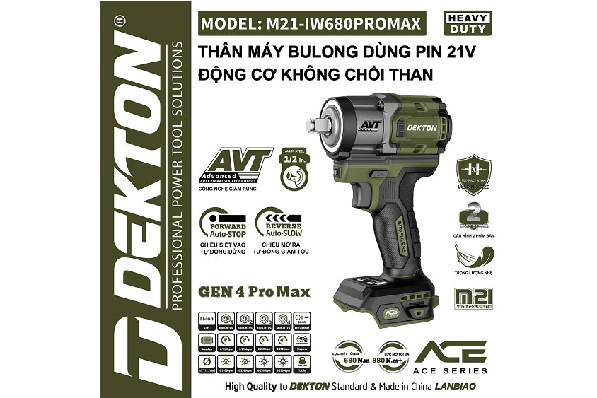 Thân máy siết bu lông dùng pin 21V Dekton M21-IW680PROMAX