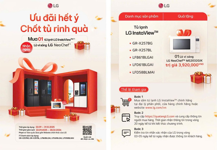 Mua tủ lạnh LG 2024 nhận ngay lò vi sóng