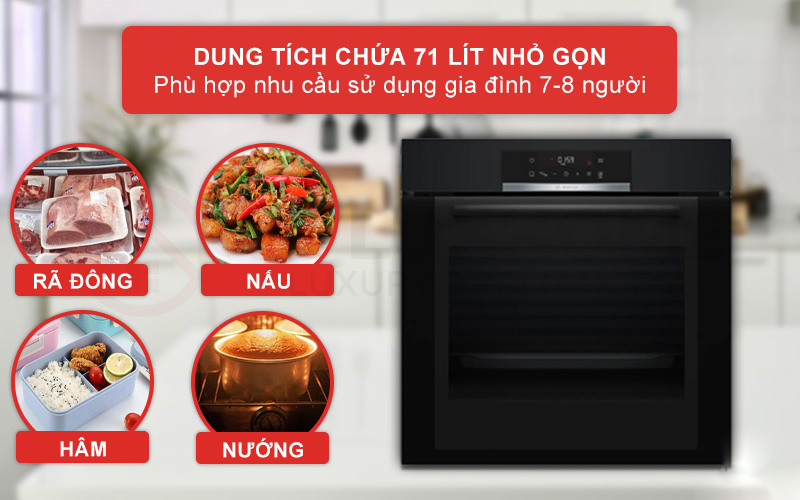 Dung tích 71 lít – Phù hợp cho gia đình đông người Lò nướng Bosch HBA372EBO Serie 4