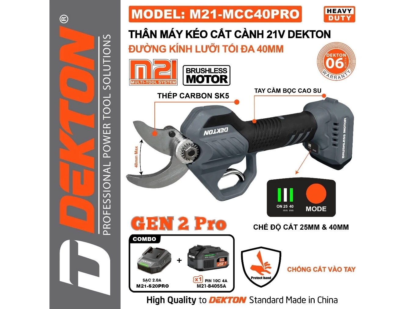 Thân máy cắt cành dùng pin 21V Dekton M21-MCC40PRO