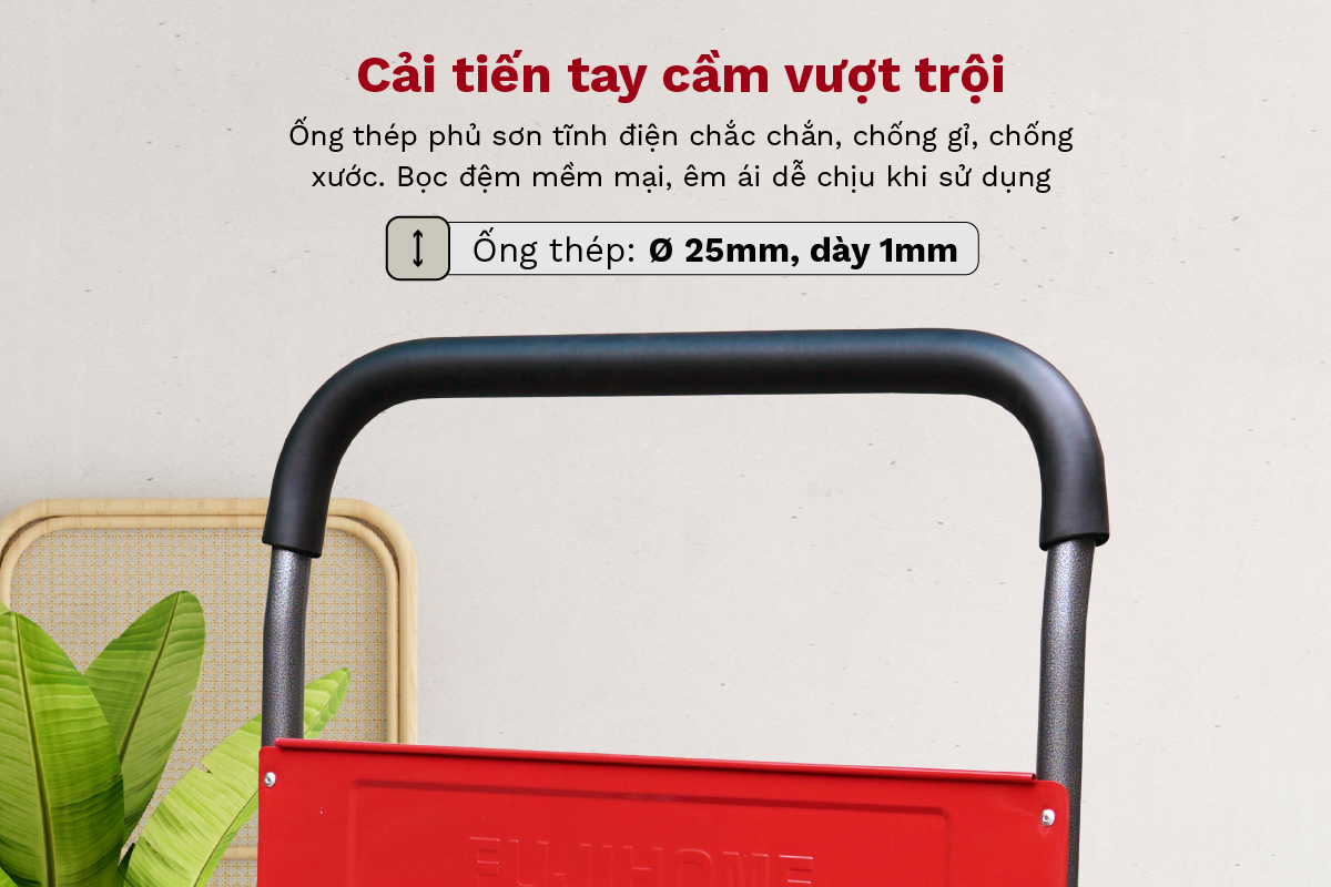 Xe đẩy hàng FujiHome thiết kế tay cầm bằng ống thép 25mm Xe đẩy hàng FujiHome