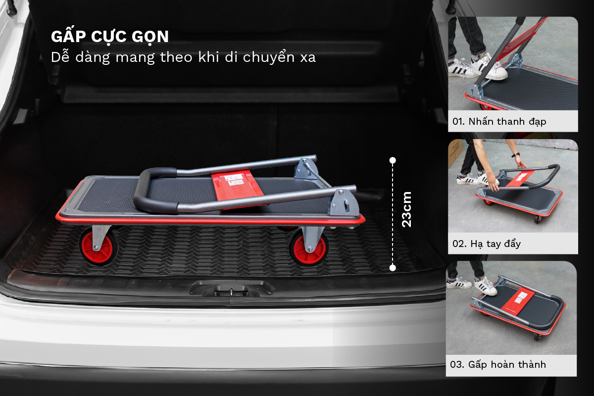 Xe đẩy hàng 4 bánh FujiHome gấp gọn với thao tác đơn giản Xe đẩy hàng 4 bánh FujiHome