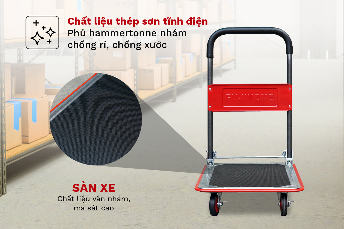 Xe đẩy hàng sàn thép 4 bánh FujiHome SH150N Xe đẩy hàng sàn thép 4 bánh FujiHome SH150N