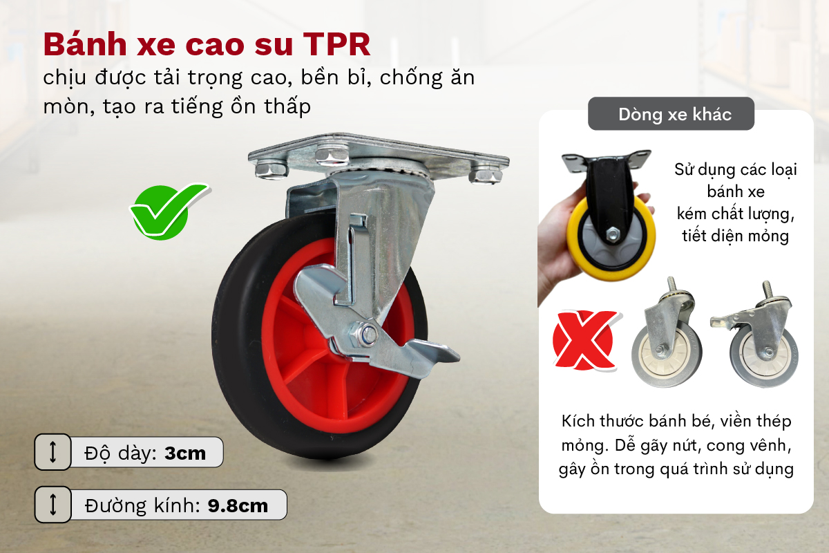 SH150N dùng bánh xe cao su chịu được tải trọng cao SH150N