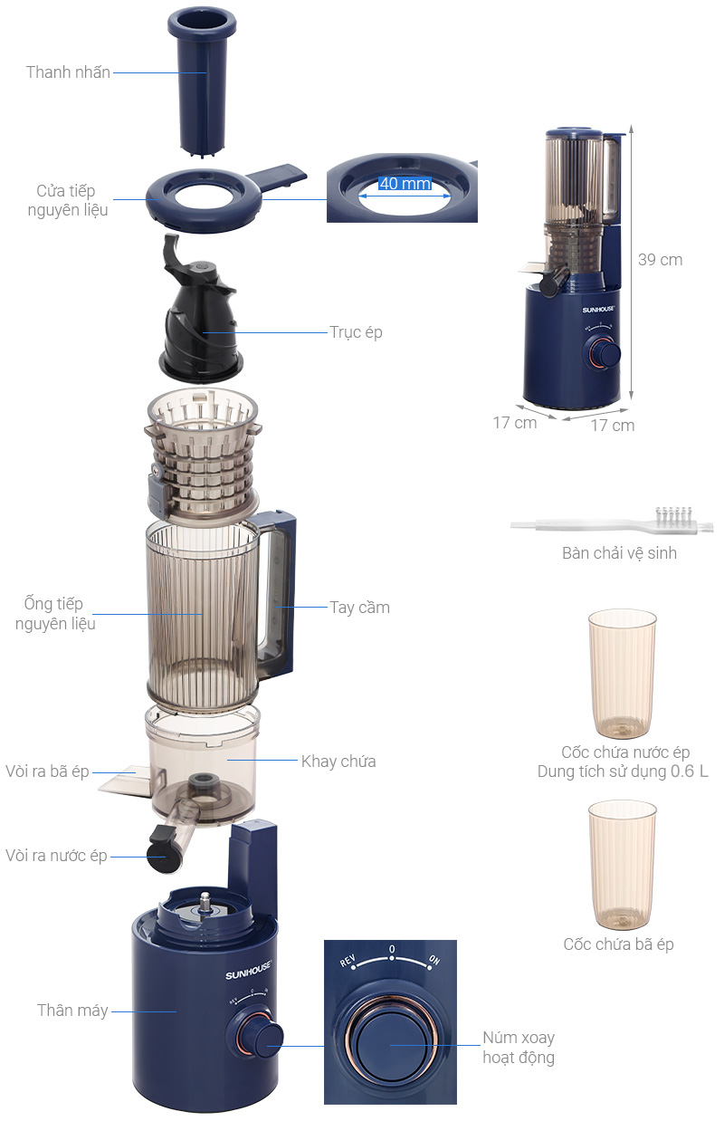 Cấu tạo máy ép chậm Sunhouse SHD5512