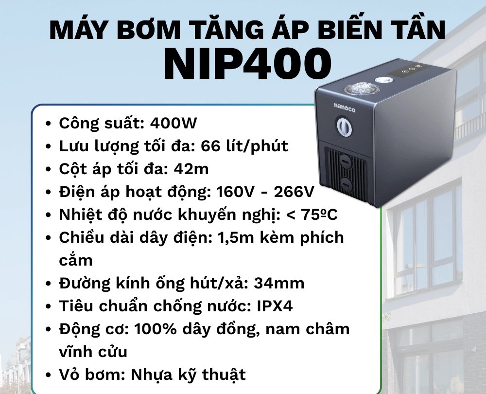 Máy bơm nước tăng áp Nanoco NIP400