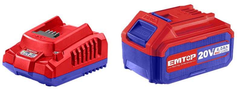 Bộ 1 pin 20V 4.0Ah và 1 sạc 20V 2A Emtop ELBCPK1012