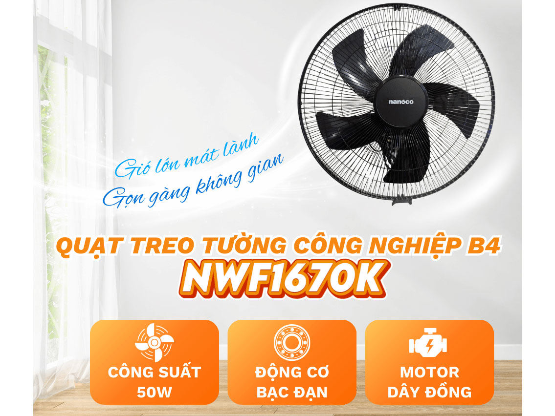 Quạt treo công nghiệp Nanoco NWF1670K