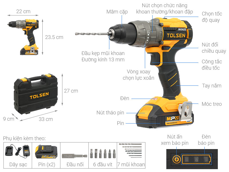 Máy khoan búa pin Tolsen 87254