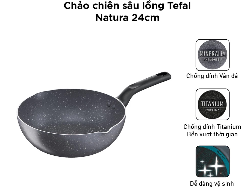 Chảo chiên sâu lồng chống dính Tefal Natura B2266495 24cm