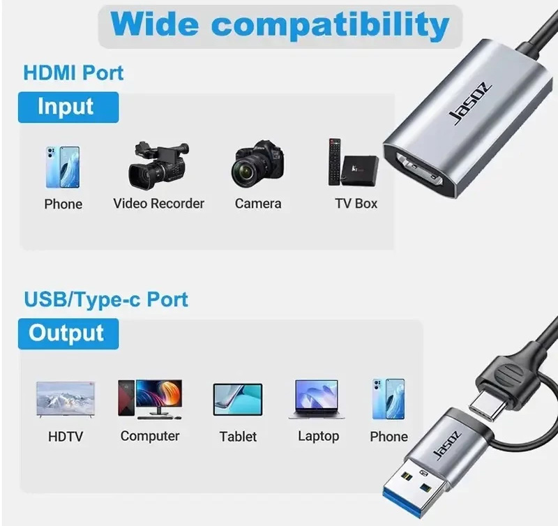 Cáp ghi hình HDMI USB-A, USB-C Video Capture Card Jasoz T-G158 (G138)