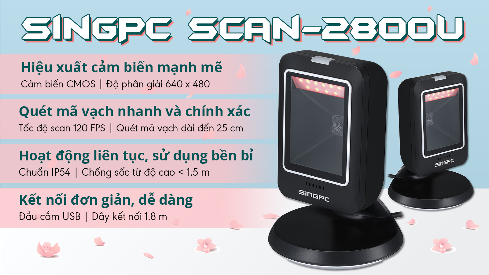 Máy quét mã vạch 2D để bàn có dây SingPC Scan-2800U