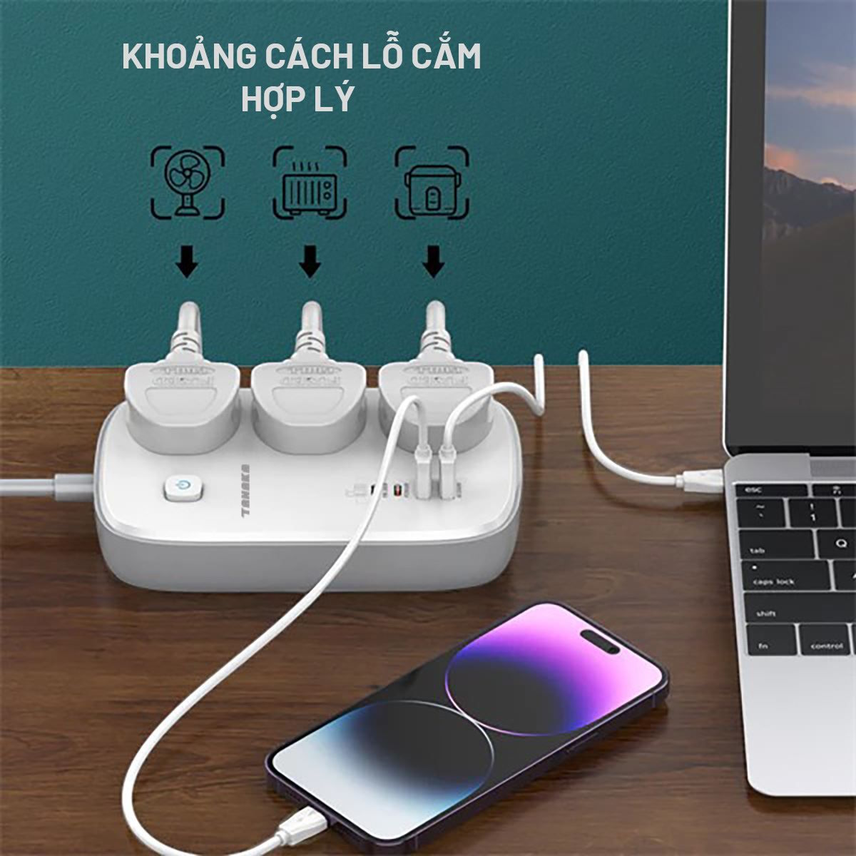 Ổ cắm điện Tanaka 3 lỗ 2 USB 2 Type C 2m TNK-OD4321