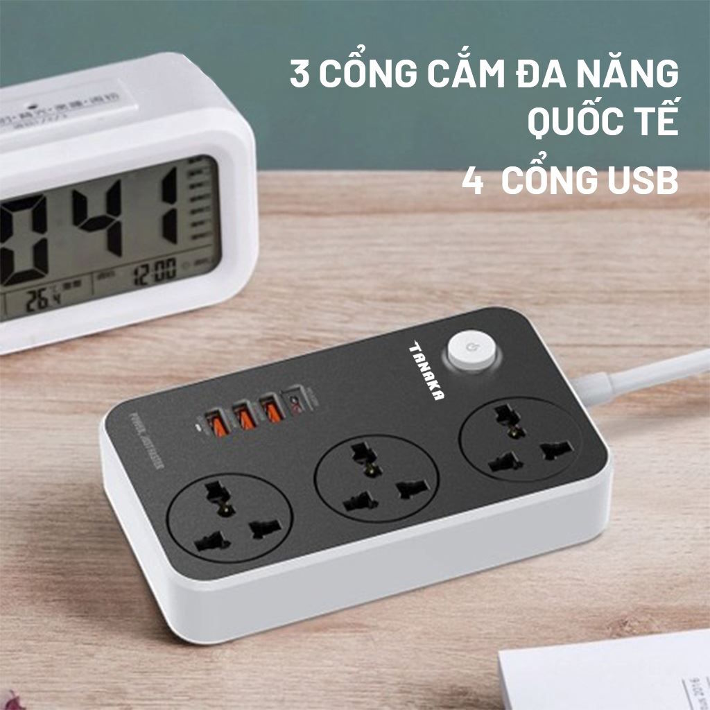Ổ cắm điện Tanaka 3 lỗ 3 USB 1 Type C 2m TNK-OD4323