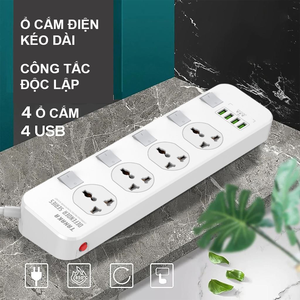 Ổ cắm điện Tanaka 4 lỗ 4 USB 2m TNK-OD4424