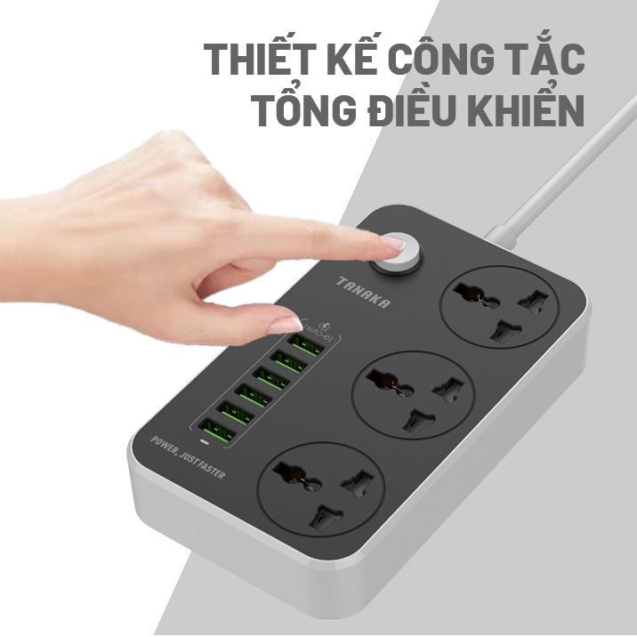 Ổ cắm điện Tanaka 3 lỗ 6 USB 2m TNK-OD6325