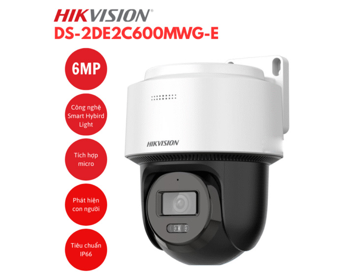 Camera IP Mini PT Smart Hybird Light 6MP Hikvision DS-2DE2C600MWG-E