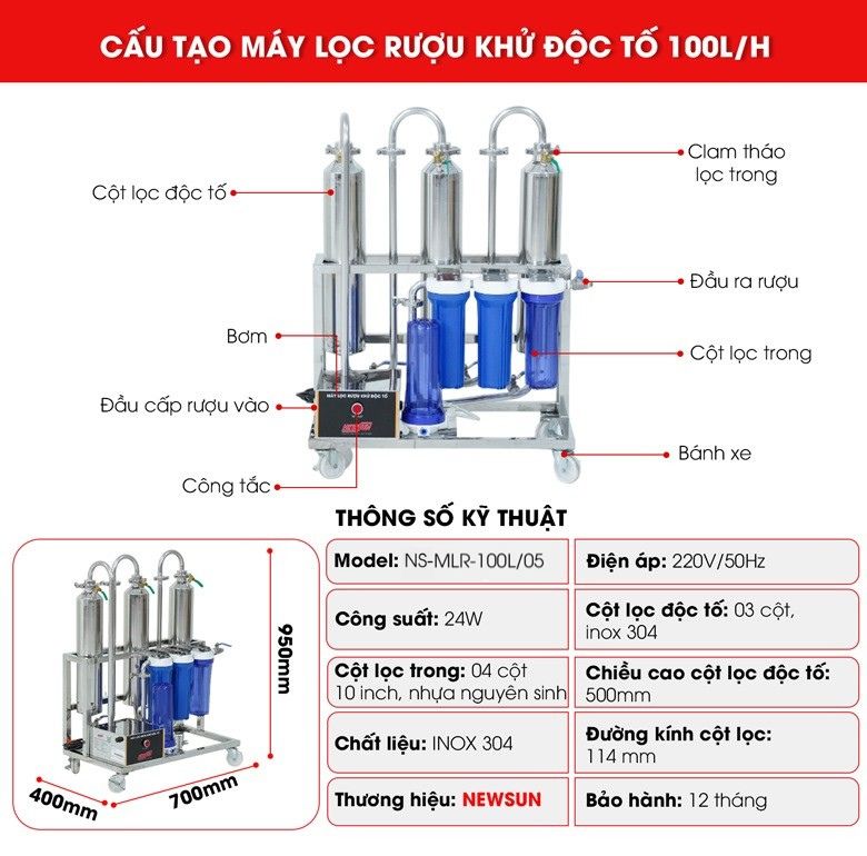 Máy lọc rượu khử độc Newsun 100 L/h
