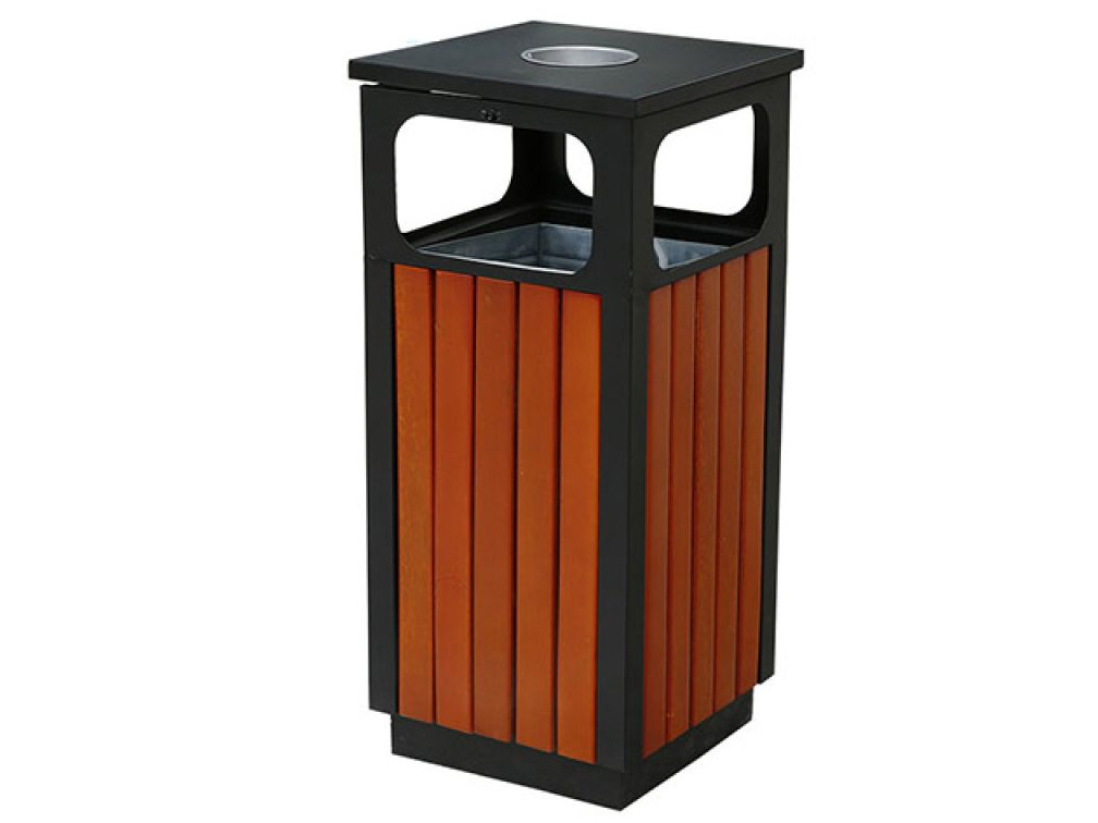 Thùng rác giả gỗ khung thép phun sơn vuông có gạt tàn (HTSOD-37)