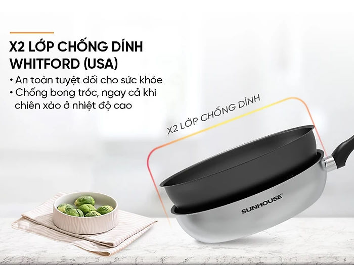 Chảo phủ 3 lớp chống dính Chảo inox Sunhouse