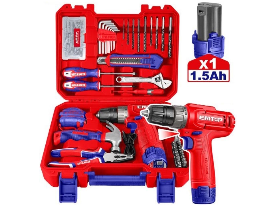 Bộ máy khoan pin kèm 129 món đồ nghề Emtop EEDK12901