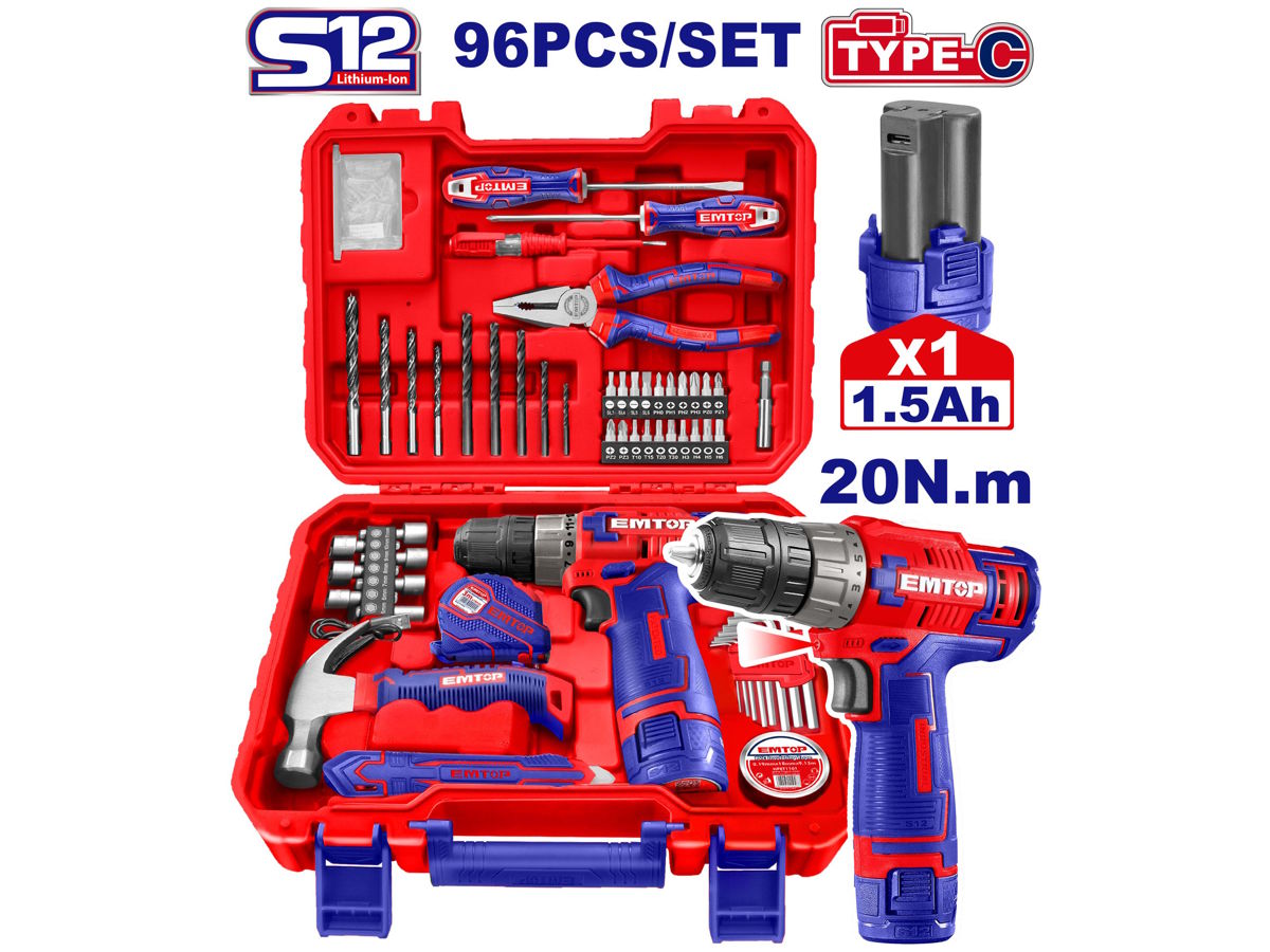 Bộ máy khoan pin kèm 96 món đồ nghề Emtop EEDK09601