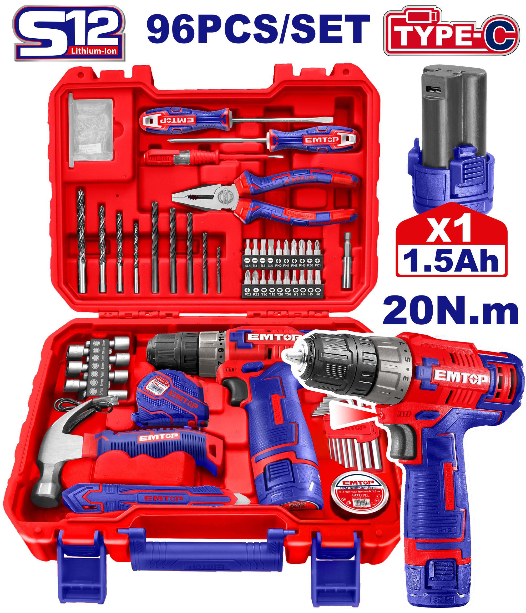 Bộ máy khoan pin kèm 96 món đồ nghề Emtop EEDK09601