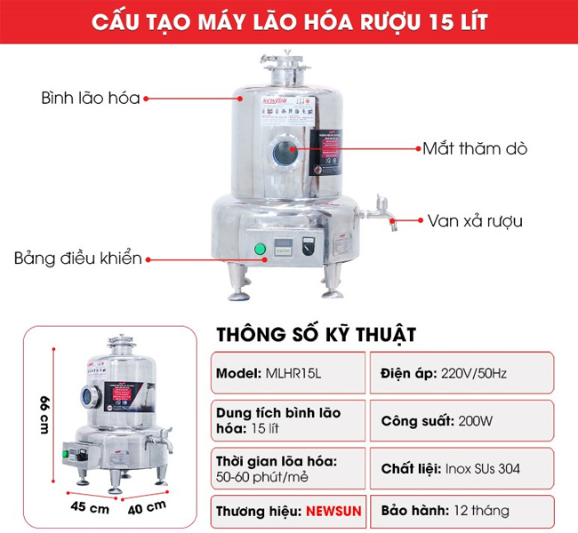 Máy lão hóa rượu mini NewSun 15 lít