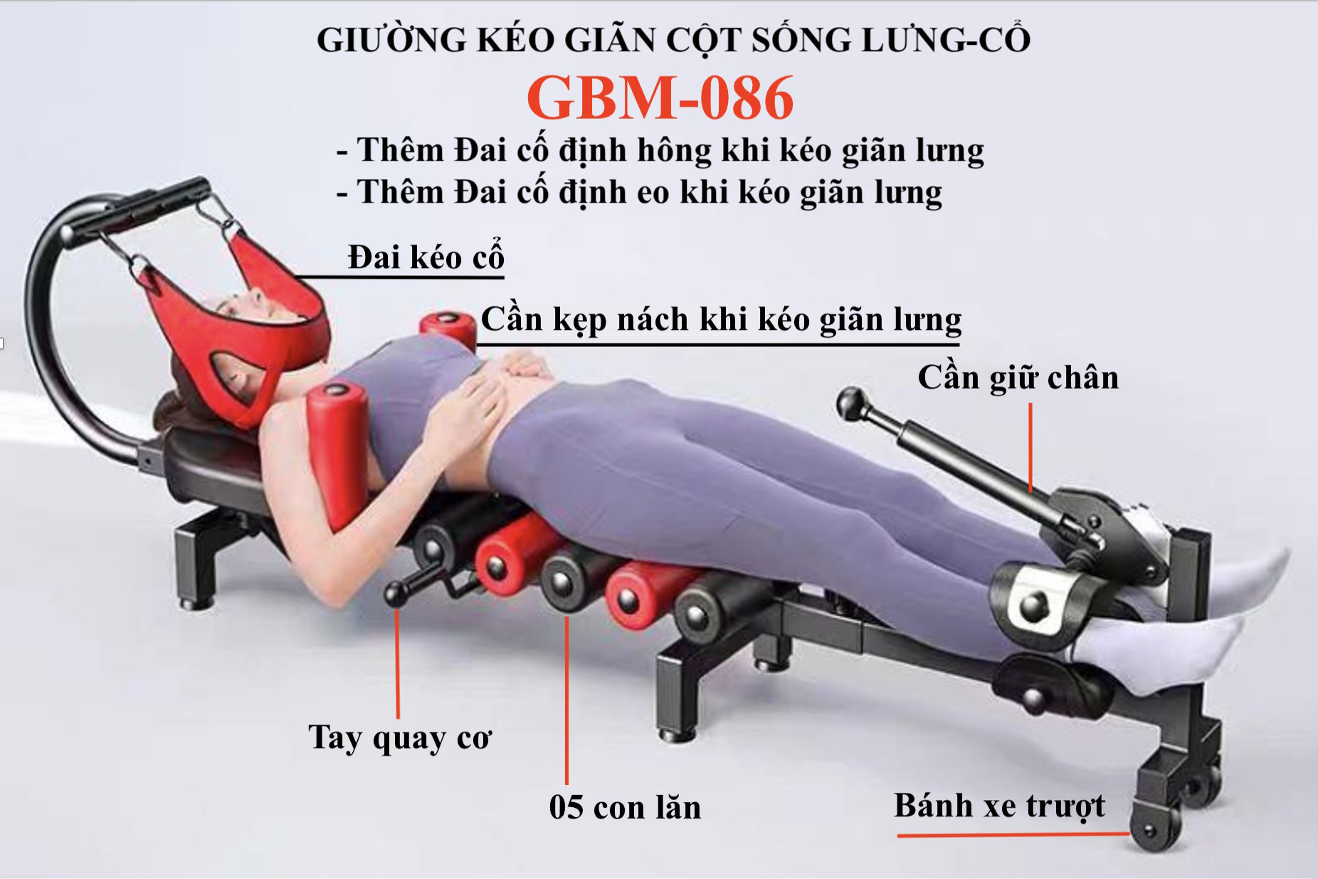 Bàn kéo giãn cột sống hỗ trợ giảm đau mỏi cổ, lưng và các vấn đề về cột sống, như thoái hóa, thoát vị đĩa đệm Bàn kéo giãn cột sống