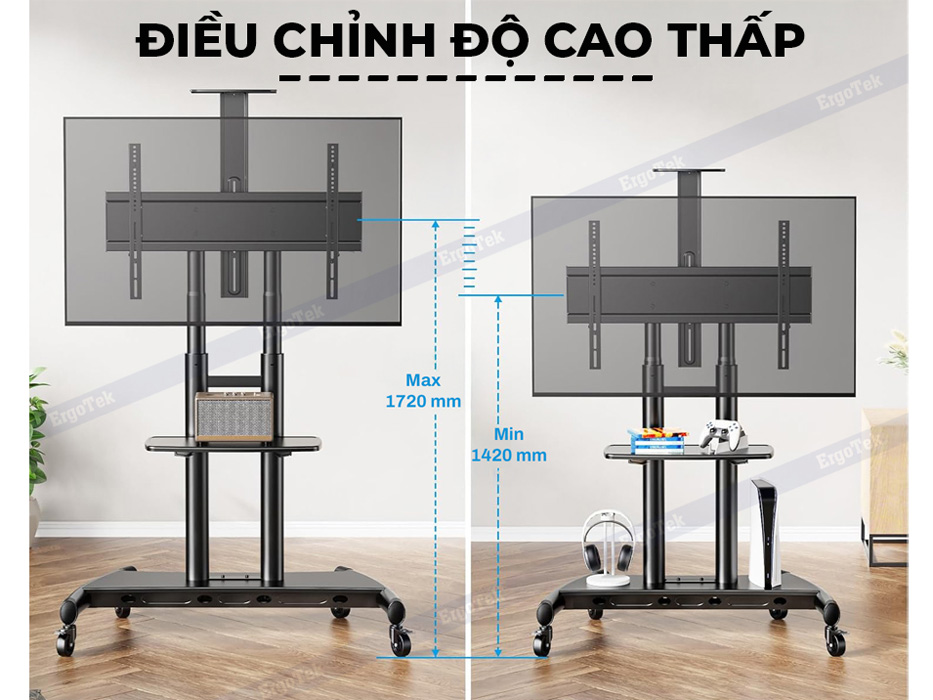 Giá treo tivi di động Ergotek E2600 điều chỉnh chiều cao từ 142cm đến 172cm Giá treo tivi E2600