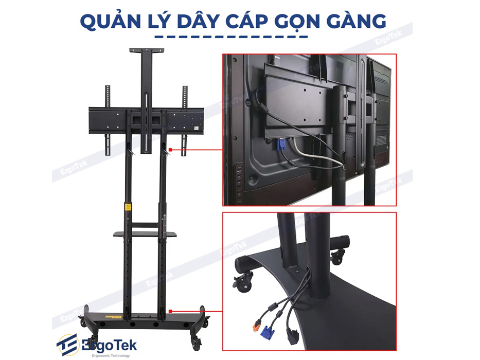 Giá treo tivi di động Ergotek E2600 giúp quản lý dây cáp gọn gàng Giá treo tivi
