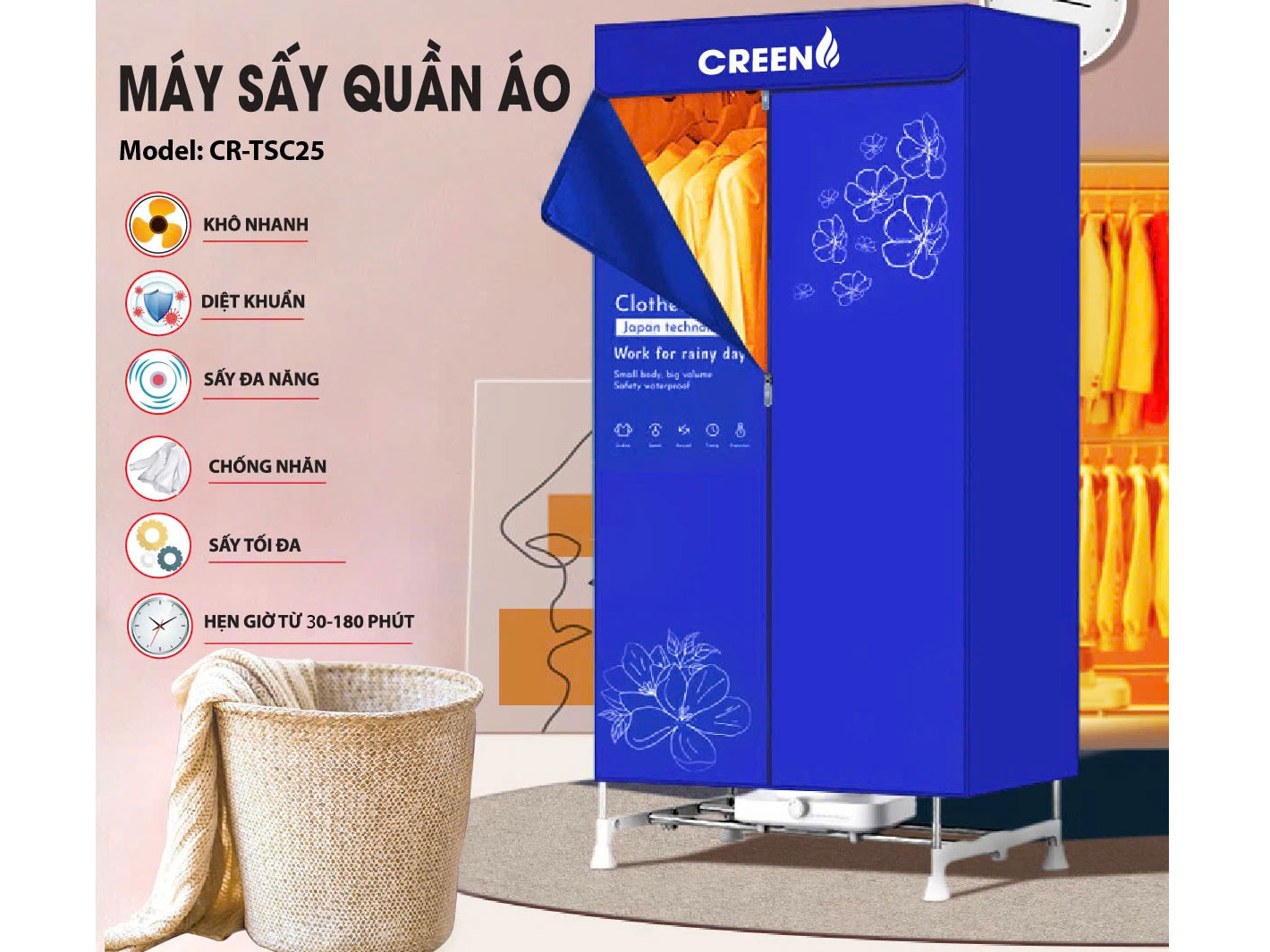 Creen CR-TSC25 diệt khuẩn bằng ion âm Creen CR-TSC25
