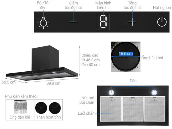 Máy hút mùi Panasonic FV-TX9ADBYUE có bảng điều khiển cảm ứng dễ thao tác Máy hút mùi Panasonic FV-TX9ADBYUE có bảng điều khiển cảm ứng dễ thao tác