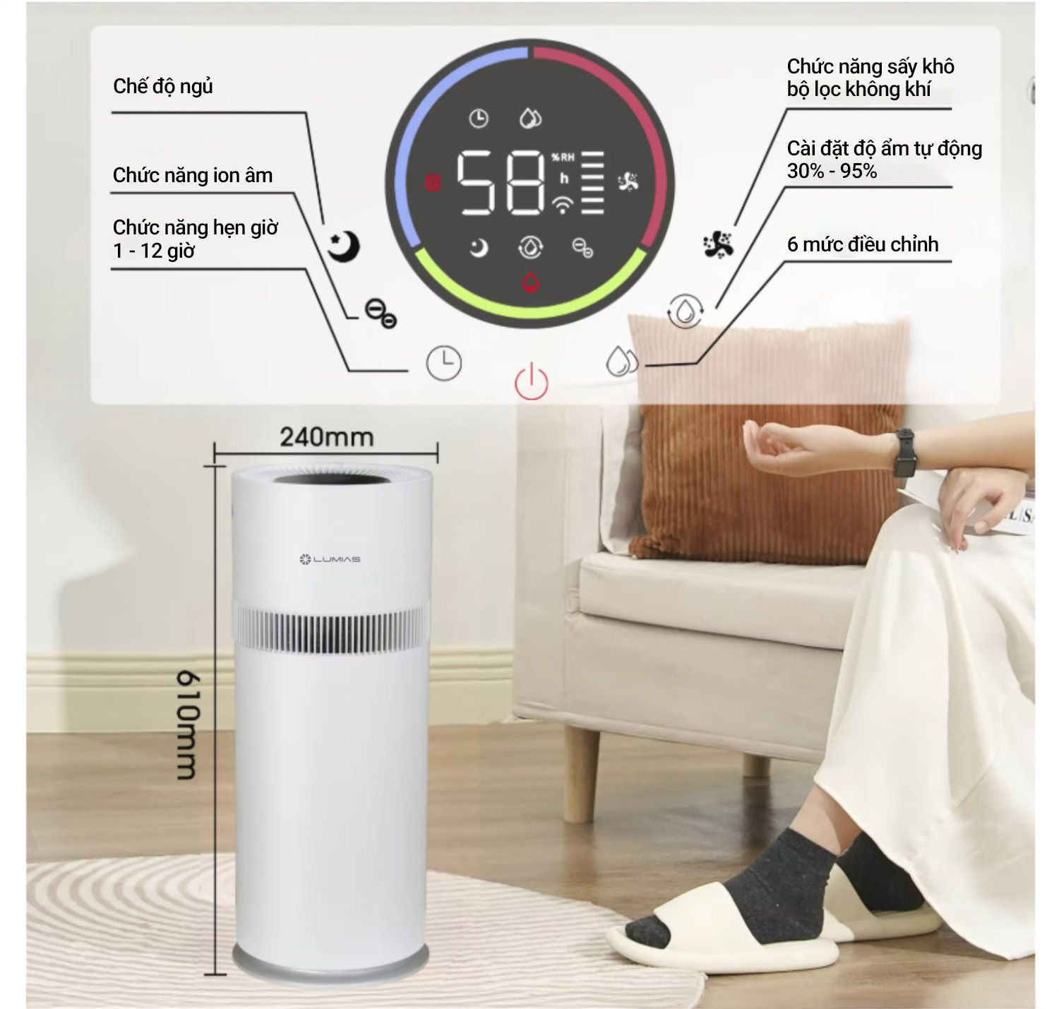 6 mức tạo ẩm linh hoạt – Dễ dàng tùy chỉnh theo nhu cầu Lumias LEH-06W