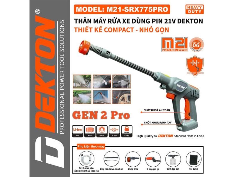 Thân máy rửa xe pin 21V Dekton M21-SRX775PRO Thân máy rửa xe pin 21V Dekton M21-SRX775PRO