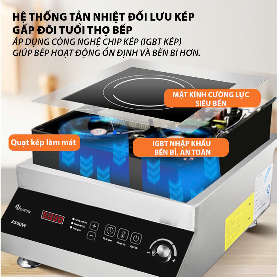Công nghệ Double Coil và Infineon IGBT tiên tiến Bếp từ đơn công nghiệp Sowun SW 1235