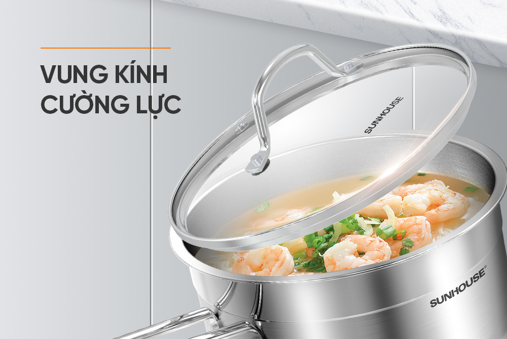 Bộ nồi inox sử dụng vung kính chịu lực Bộ nồi inox